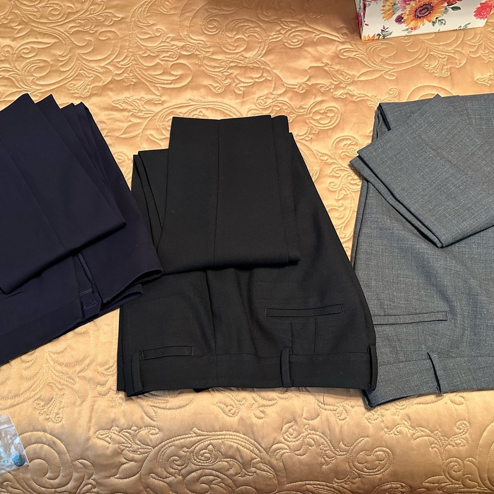 TALBOTS WOMENS SLACKS: 8 PETITE: 3 PAIR: CHATHAM STYLE; BLACK, GRAY, NAV